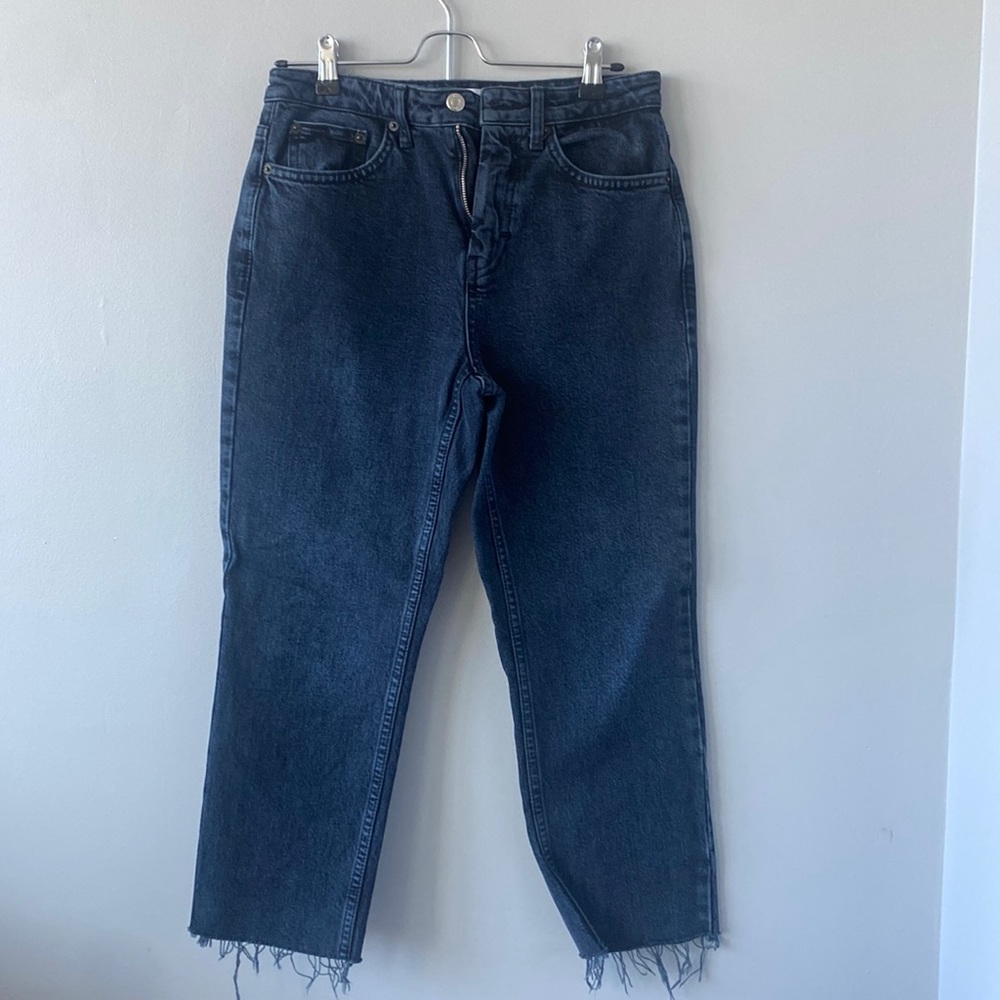 TopShop Straight Jeans Super Dark Wash Rigid Cotton Petite 28